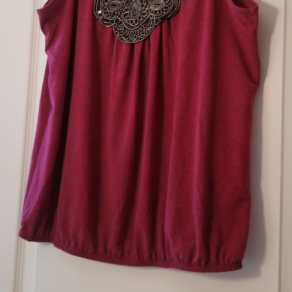 Tank Top by Annabelle New York.  Wine Color with a Black and Silver Applique. - Picture 3 of 5